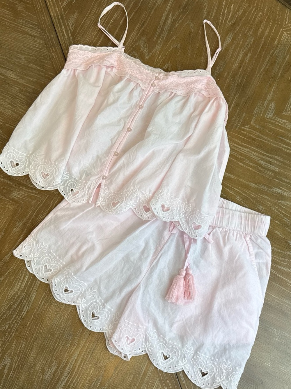 Shabby Chic Delicate Eyelet Lace Pink Cami & Shorts Sleep Set